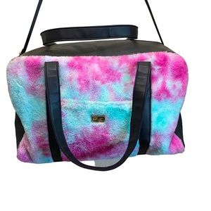 Rare Luv Betsey by Betsey Johnson faux fur fuzzy tye-dye weekender travel tote
